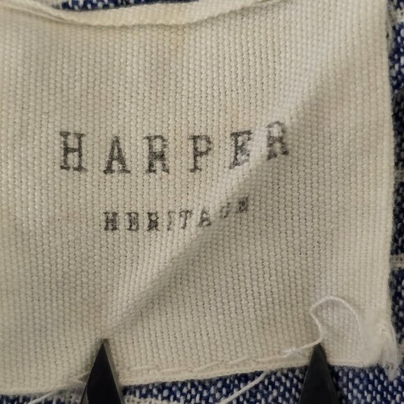 HARPER HERITAGE SHIFT DRESS BLUE DENIUM WHITE STRIPE COTTON CUFFED SLEEVE SMALL - Picture 8 of 9